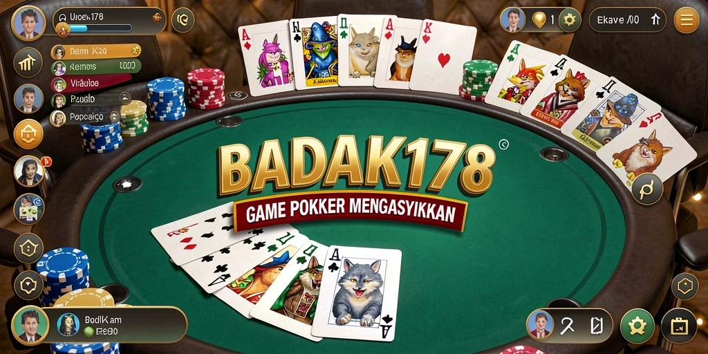 Cuplikan gameplay menarik dari BADAK178 yang menunjukkan aksi Poker seru.