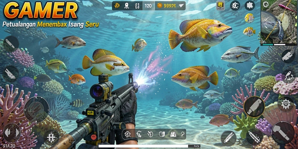 Screenshot utama GAMERP menampilkan aksi menembak ikan yang seru.