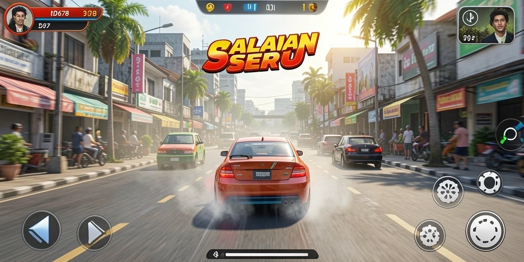 Screenshot gameplay ID678 dengan aksi balapan yang mendebarkan.
