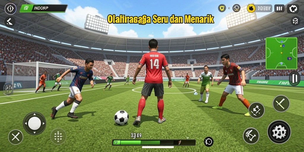Screenshot menunjukkan aksi seru dalam permainan olahraga INDORP.