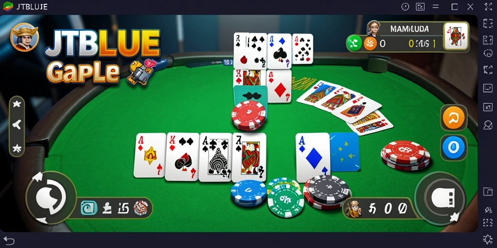 Tampilan gameplay Gaple seru di JTBLUE dengan kartu yang menarik.