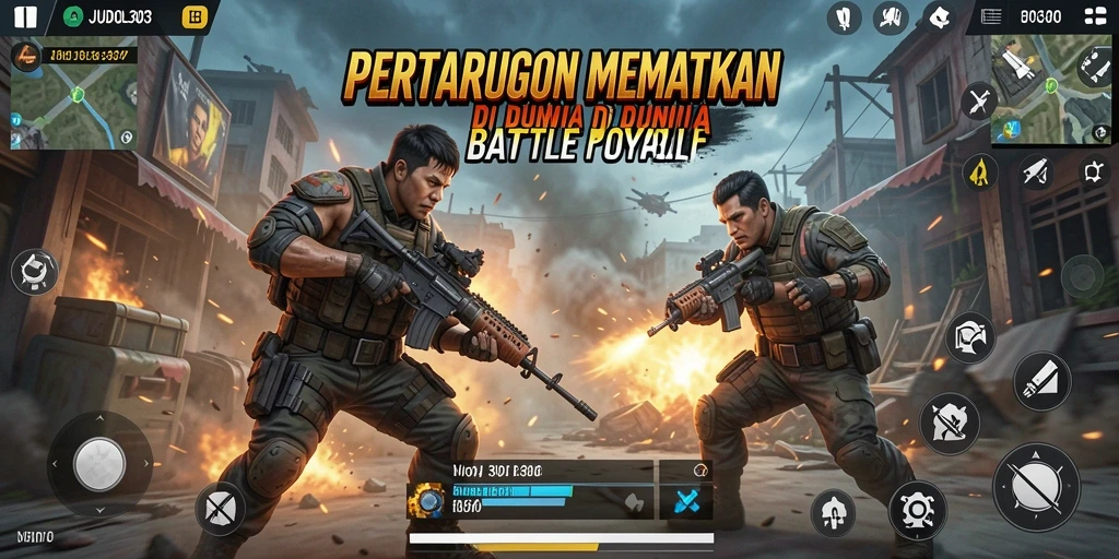 Screenshot dari gameplay intens dalam <strong>JUDOL303</strong> menunjukkan pertarungan dalam mode Battle Royale.