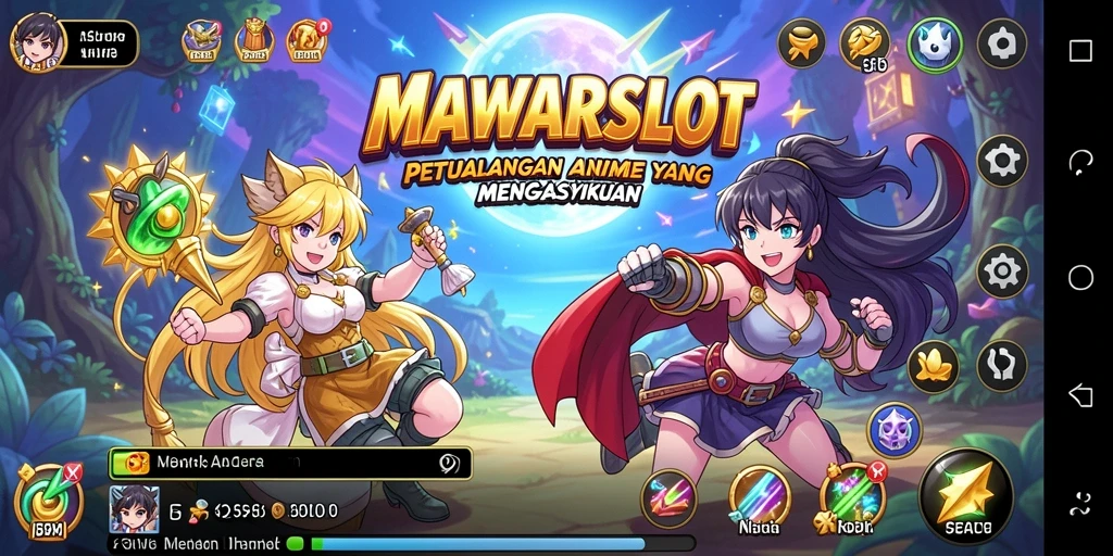 Tampilan gameplay seru di dunia Anime yang penuh warna.
