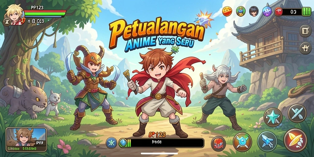 Tampilan gameplay seru dengan karakter anime ikonik.