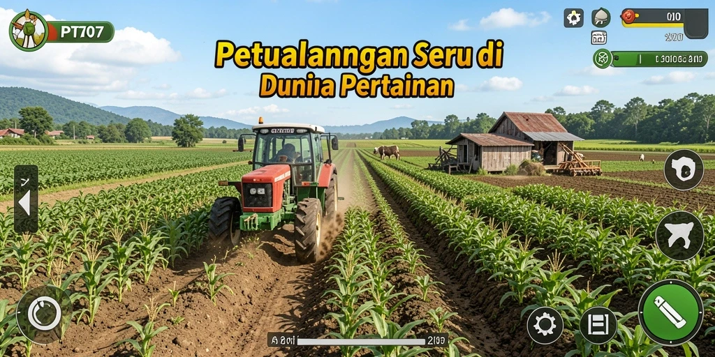 Screenshot utama PT707 menampilkan gameplay bertani yang interaktif dan menarik.