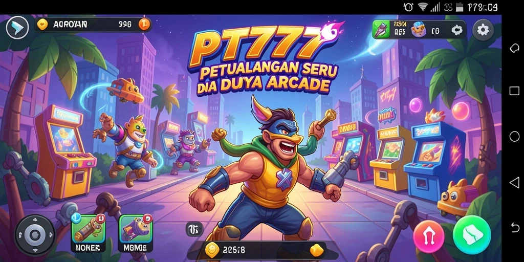 Tangkapan layar utama PT777 menampilkan gameplay Arcade yang menarik.