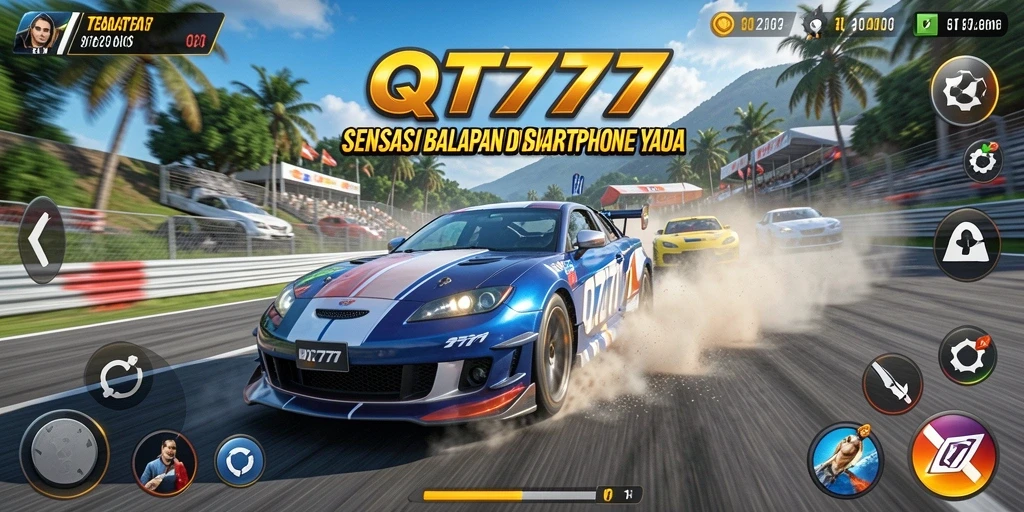 Tampilan gameplay QT777 yang mendebarkan dan penuh aksi balapan.