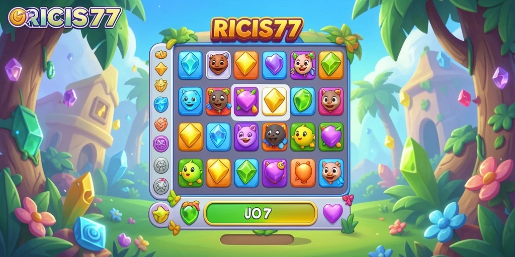 Tangkapan layar RICIS77 menunjukkan gameplay Match-3 yang seru dan menegangkan.