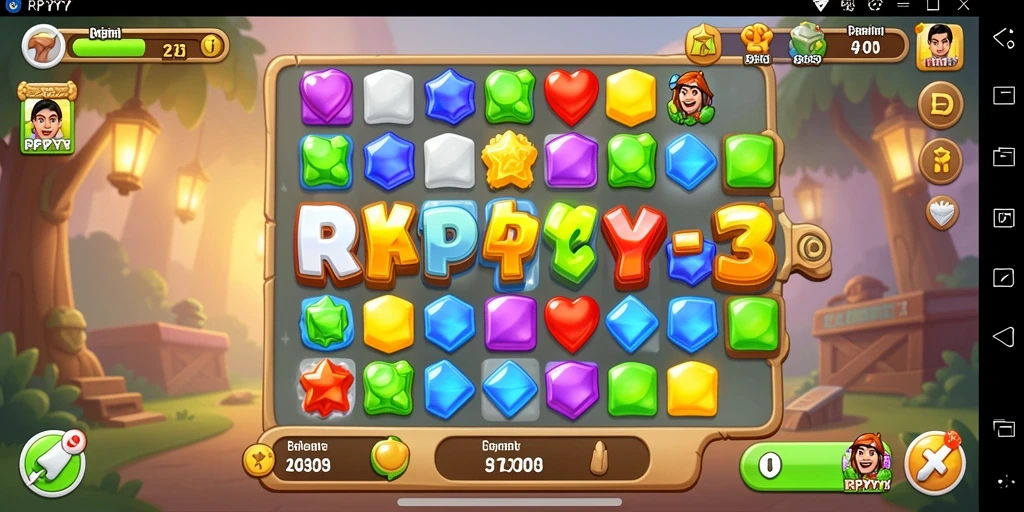 Tampilan gameplay RPYYY dengan permata berwarna-warni yang sedang dicocokkan.