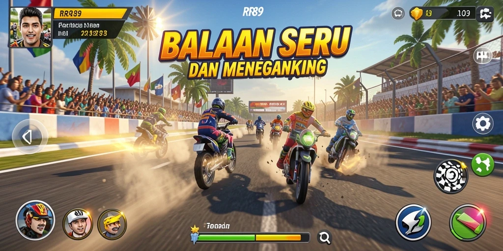 Screenshot utama RR89 menampilkan aksi balap yang mendebarkan dan grafis yang memukau.