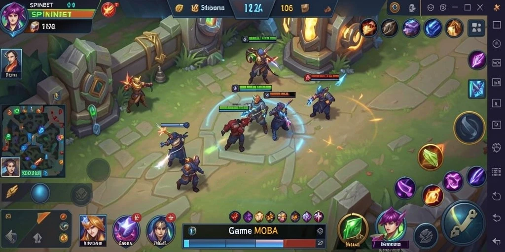 Screenshot gameplay SPINBET menampilkan pertarungan tim yang strategis dan mendebarkan.